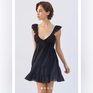 Urban Outfitters Black Eyelet Ruffle Mini Dress